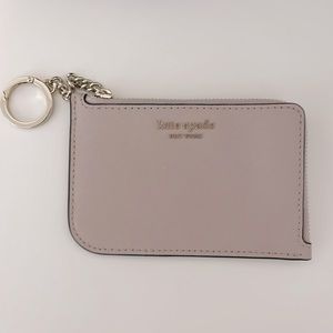 Kate Spade Keyring Side Zipper Card Wallet Beige